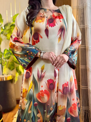 Most Trending Digital Print Silk 3 pcs (3D FLOWERS)