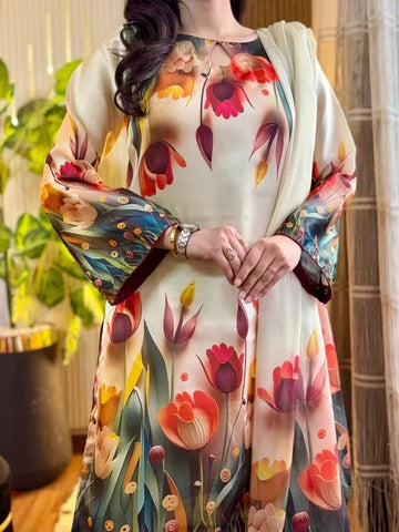 3D Flower printed 3 Pcs Suit