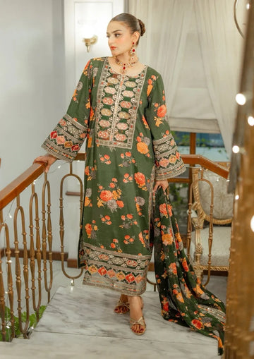 Viral Embroidered 3 Pcs Suit (Green)
